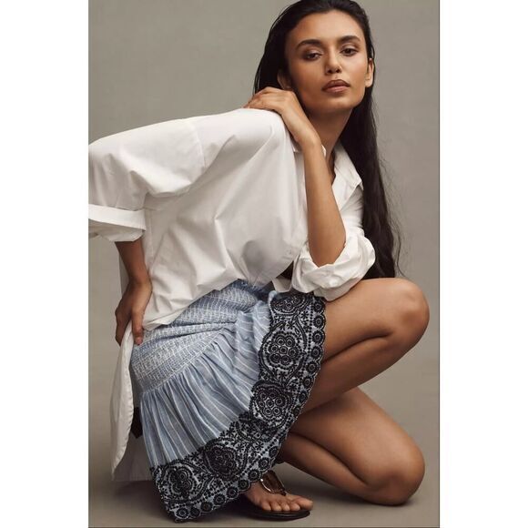 New! Anthropologie Maeve Smocked Linen Mini Skirt, size XL - Picture 3 of 14